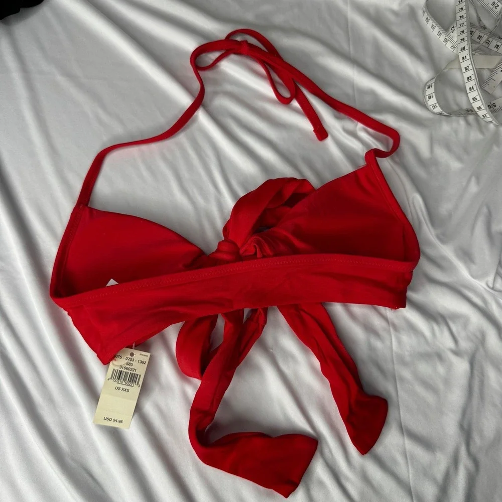 Aerie Red Front‎ Tie Scoop Neck Halter Bikini Top XXS New 075-0753-1382